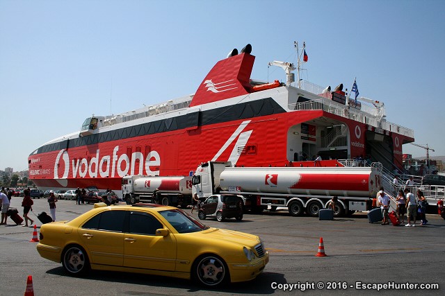 Big red ferry in the port