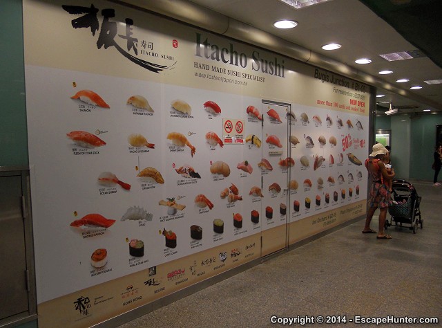 Sushi wall from close