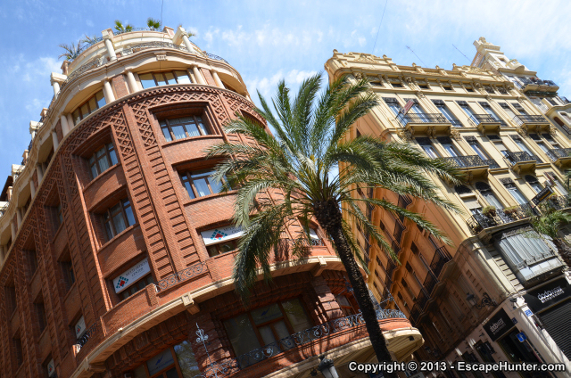 Palms and colourful buildings