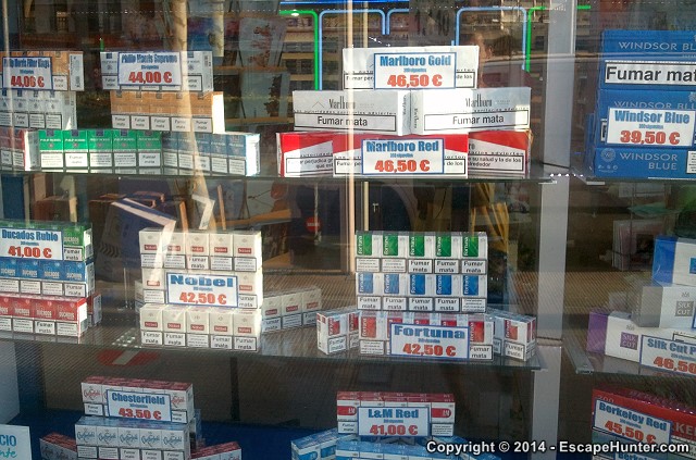 Cigarette boxes in Spain