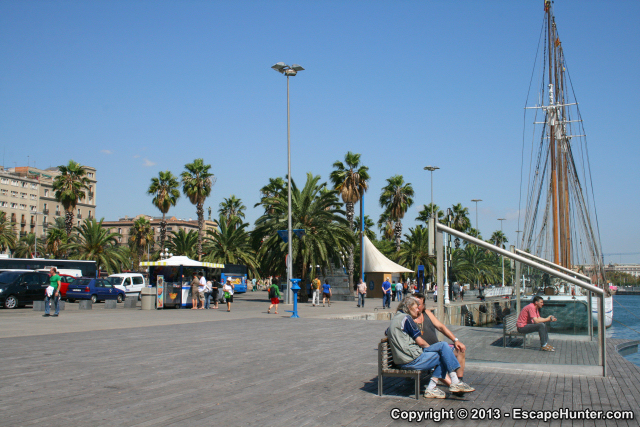 Barcelona port with palms