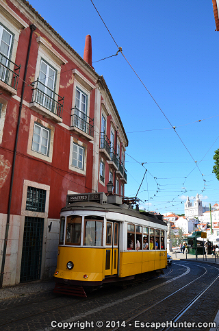 Yellow tram in Alfama