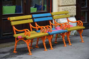 Colourful benches, Ljubljana